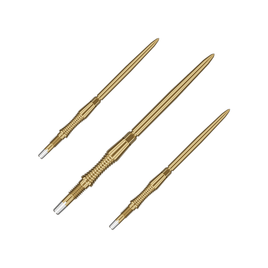 Špičky na šipky Target Swiss Point Signature RST - zlaté Das Bild zeigt ein Set von Target Swiss Point Dartspitzen Signature RST in Gold, 42mm. Das Set enthält mehrere identische Dartspitzen mit strukturierter Oberfläche.