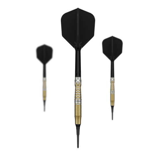 Šipky Target Black Marque Enzo Soft - 18g Set der Target Black Marque Enzo Softdarts - 18g abgebildet. Das Set beinhaltet mehrere schwarze Softdarts für exaktes Spiel.