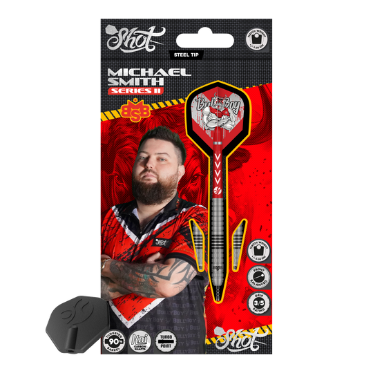 Ocelové šipky Shot Michael Smith Series 2 Turbo Point Abgebildet sind die Shot Michael Smith Series 2 Turbo Point Steeldarts. Sie sind speziell für Präzision und Kontrolle beim Dartspielen entwickelt.
