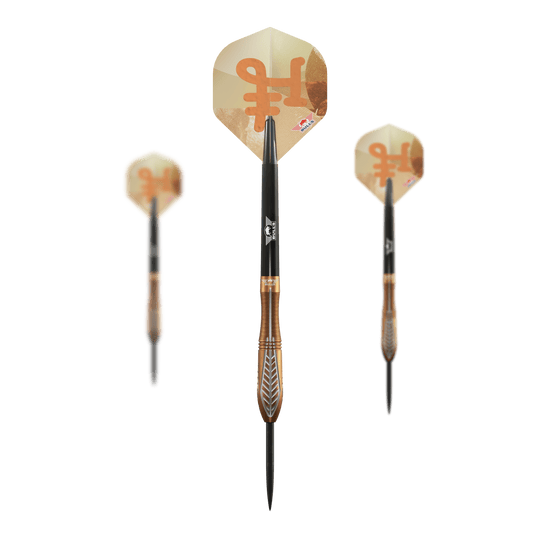 Abgebildet sind die Bulls NL Bronzo Nova Steeldarts mit einem Gewicht von 24g. Sie sind auf einem neutralen Hintergrund dargestellt.