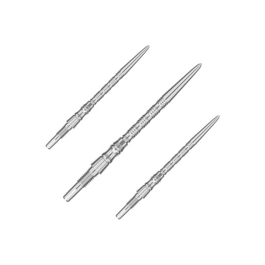 Ocelové hroty na šipky Target Signature Swiss Point TRB - stříbrné Silberne Dartspitzen mit einer Länge von 35 mm sind abgebildet. Das Bild zeigt ein Set der Target SwissPoint Signature TRB Dartspitzen.