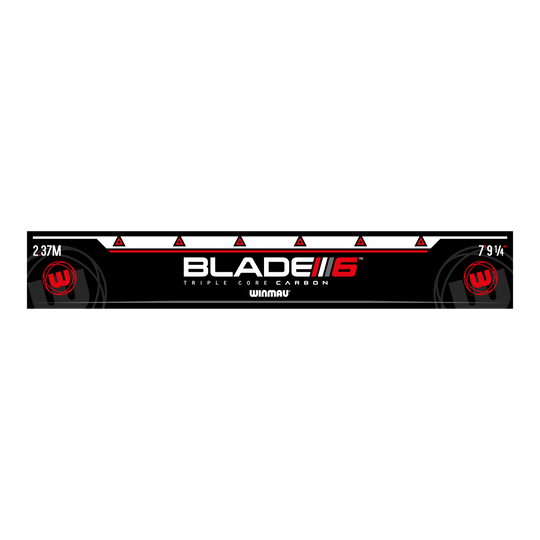 Vrhací šňůra Winmau Blade 6 Das Bild zeigt die Abwurflinie "Winmau Blade 6". Auf der Linie sind die Maße 2,37 m und 7'9¼" zu sehen.
