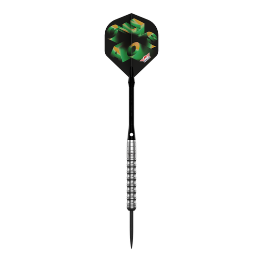 Das Bild zeigt die Bulls NL Chaos Green Steeldarts - 24g. Es handelt sich um ein Set grüner Steeldarts für Dartspieler.