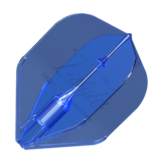 Fantom L1EZ Flights Blue ve stylu L Das Bild zeigt einen blauen L-Style Fantom L1EZ Flight für Darts. Er hat eine durchsichtige, moderne Optik und ist in einem Stück geformt.