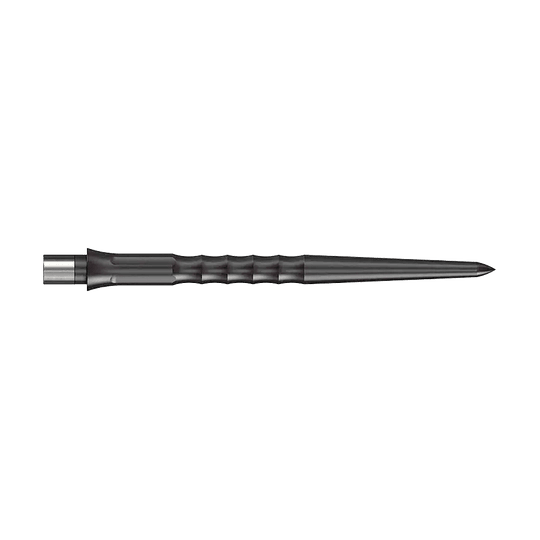 Caliburn System Steel Dart Tips - Ripple - NoLip - Black Auf dem Bild ist eine schwarze Stahlspitze für ein Dart zu sehen. Die Spitze hat eine geriffelte Struktur und ist 32 mm lang.