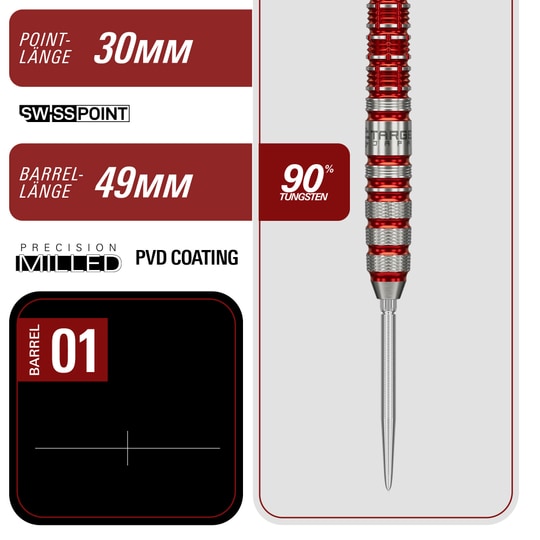 Ocelové šipky Target Japan Black Marque Spinel Swiss Point - 23g Abgebildet sind die Target Japan Black Marque Spinel Swiss Point Steeldarts mit 23 Gramm Gewicht. Die Darts sind speziell für Präzision und Design entwickelt.