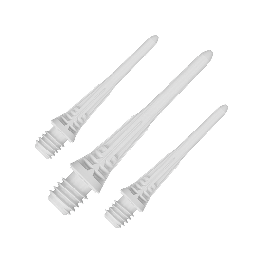 Target Cryo Soft Dart Tips 30 ks - bílé Target Cryo Softdartspitzen 30er Pack - Weiß werden einzeln dargestellt. Das Bild hebt die Form und die Farbe der Softdartspitzen hervor.