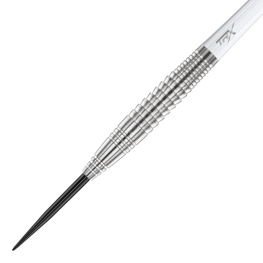 Red Dragon Seren 4 Pure Steeldarts Das Bild zeigt einen einzelnen Red Dragon Seren 4 Pure Steeldart. Der Dartpfeil besteht aus glänzendem Metall mit einem fein gerillten Griffbereich.