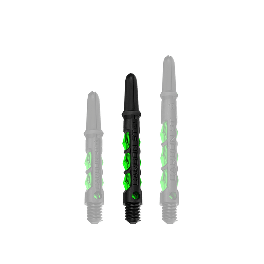 HR423_Harrows_Carbon_ST_Shafts_Gr-n_40mm_1 Harrows Carbon ST Shafts im Set abgebildet. Die Oberfläche erscheint glatt und robust.