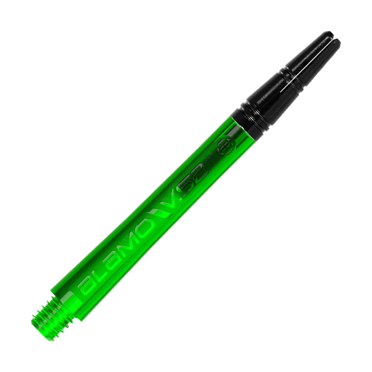 Hřídele Harrows Alamo VS2 - zelené Zwei Dart-Schäfte mit identischer Ausführung sind abgebildet. Die Aufnahme fokussiert auf das Schaftprofil.