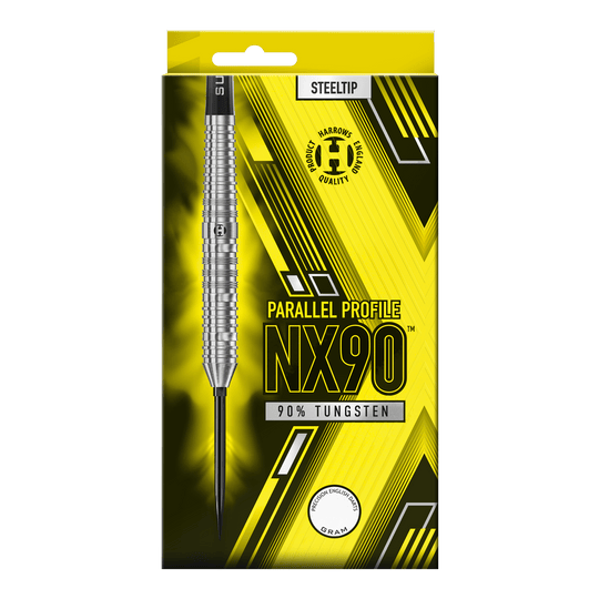 Das Bild präsentiert die Harrows NX90 Parallel Quick Point Steeldarts. Das Produkt ist für den Einsatz beim Steeldart geeignet.