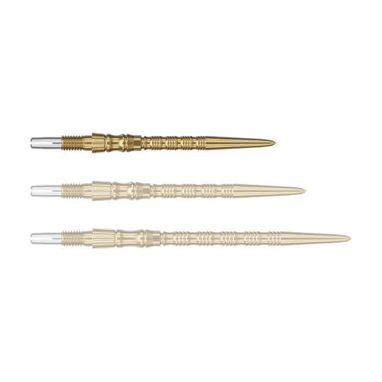 Ocelové hroty na šipky Target Signature Swiss Point TRB - zlaté Ein einzelner Target SwissPoint Signature TRB Dartspitze in Gold mit 30mm Länge wird gezeigt. Die Spitze ist detailliert abgebildet.