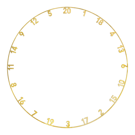 Přesný laserově řezaný prsten s číslem 180 z jednoho kusu Ein goldener Lasercut-Zahlenring für eine Dartscheibe wird dargestellt. Es handelt sich um das Modell Precise 180 OnePiece.