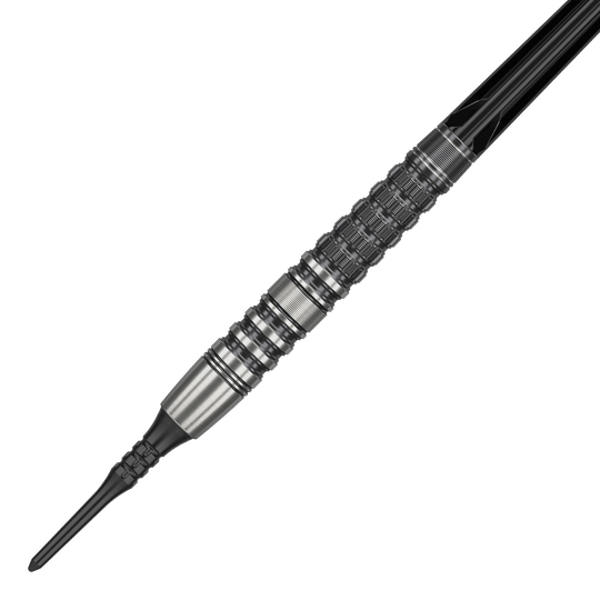 Měkké šipky Target Japan Black Marque Lumiere GEN3 - 18,5 g Das Bild zeigt einen Target Japan Black Marque Lumiere GEN3 Softdart mit einem Gewicht von 18,5g. Der Dart ist aus Metall gefertigt und besitzt ein detailliertes, strukturiertes Griffdesign.