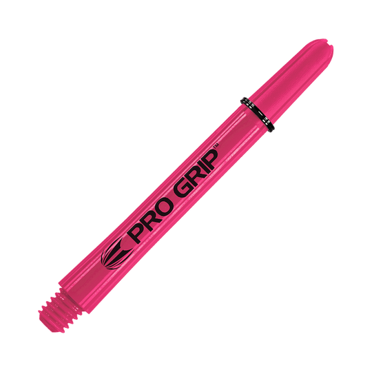 Target Pro Grip Shafts - 3 sady - Pink Das Bild zeigt einen pinken Pro Grip Dartshaft. Auf dem Schaft steht in schwarzer Schrift „PRO GRIP“.