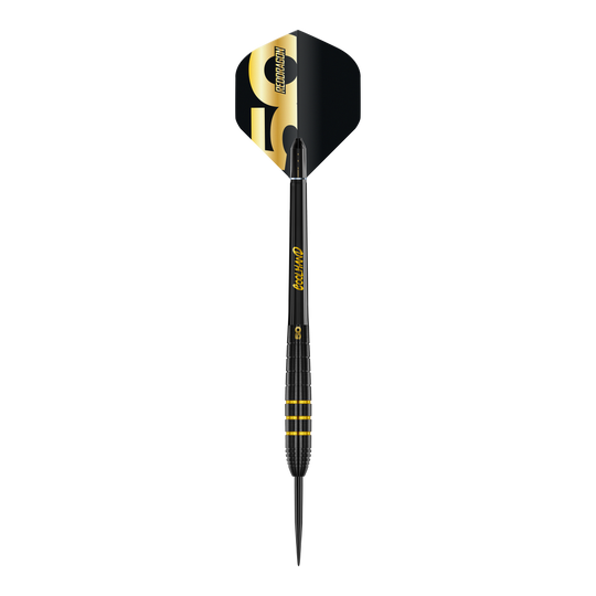 Das Bild zeigt die Red Dragon Luke Humphries 50 Years Player Limited Edition Steeldarts - 22g. Es handelt sich um ein limitiertes Dartpfeil-Set zum 50-jährigen Jubiläum.