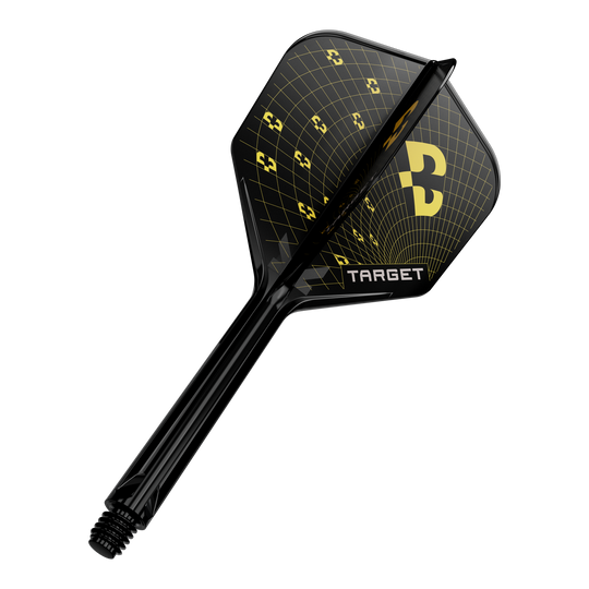 Nahaufnahme eines Dart-Flights, wahrscheinlich Target K-Flex Bolide No6 in 33mm. Das Produkt wird einzeln präsentiert.