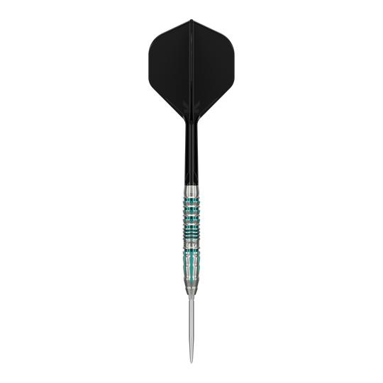 Abgebildet ist das Set Target Japan Black Marque Pierce Swiss Point Steeldarts. Diese Steeldarts zeichnen sich durch ihr elegantes schwarzes Design aus.