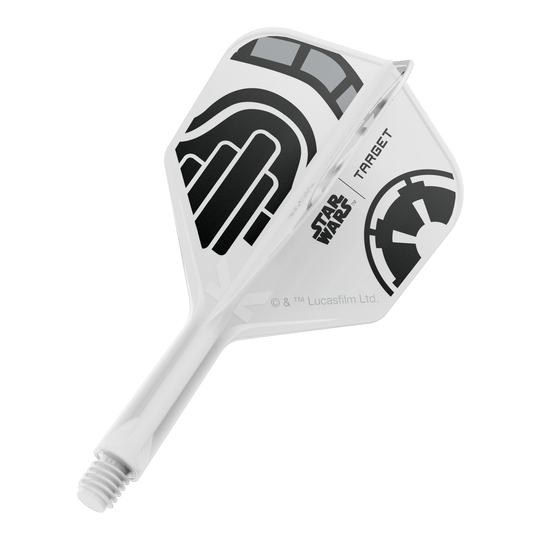 Letky Target Star Wars K-Flex Stormtrooper č. 6 Ein Dart-Flight aus der Star Wars KFlex Stormtrooper No6 Serie wird gezeigt. Dieser Flight ist kurz und misst 19 mm.