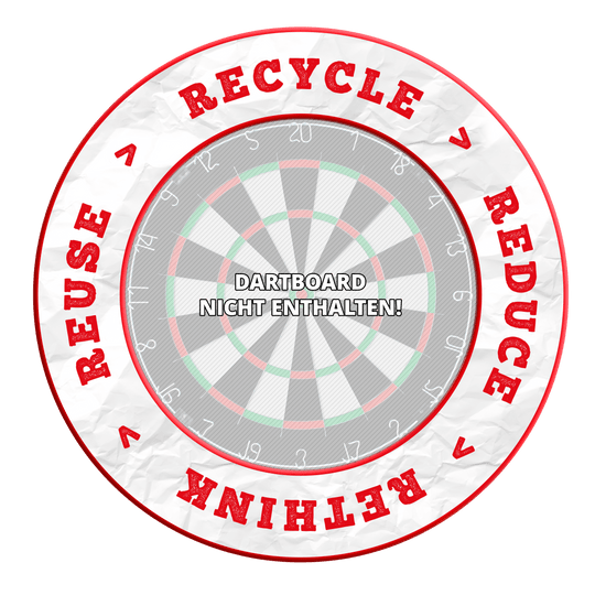 McDart Recyklace Snížení Přehodnocení Znovupoužití Obložení terče Das Bild zeigt einen Artikel namens DBS-RRRR2_Surround_Recyle_Reuse_Reduce_Rethink_Rot_1. Vermutlich geht es um ein rotes Produkt zum Thema Recycling und Umweltschutz.