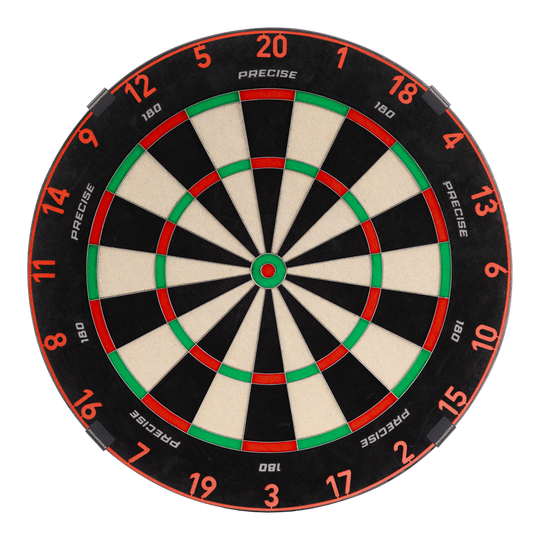 Přesný ocelový terč 180 Endorphine s číselným kroužkem - Inferno červená Zu sehen ist das Precise 180 Endorphine Steeldartboard mit Nummernring in Inferno Red. Es bietet eine professionelle Spielfläche für Darts.