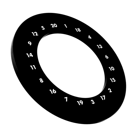 Obložení terče s HD čísly - vlastní barvy Abgebildet ist ein Dartboard Surround in schwarzer Farbe ohne Logo. Das Produkt verfügt über Zahlen im HD-Design.