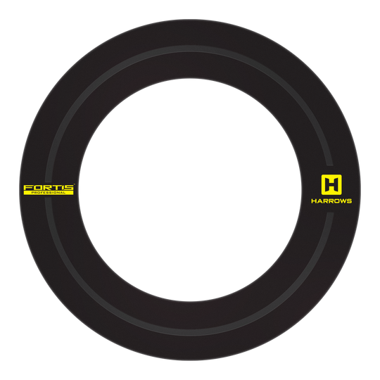 Harrows Fortis Surround Harrows Fortis Surround wird gezeigt. Der Dart-Surround hat ein schlichtes, dunkles Design.