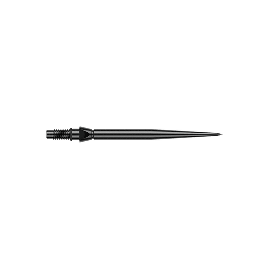 Gezeigt wird eine schwarze glatte Steeldartspitze von Winmau. Die Spitze hat eine Länge von 26mm.
