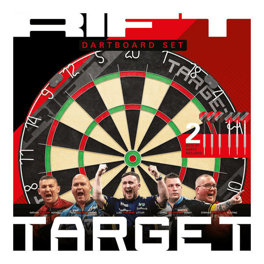 Sada ocelových terčů Target Rift Dieses Bild zeigt das Target Rift Steeldartboard Set. Das Dartboard Set ist robust und langlebig.