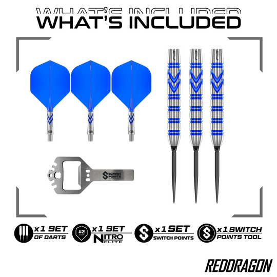 Ocelové šipky Red Dragon Gerwyn Price Blue Original Switch Point Hier sind die Red Dragon Gerwyn Price Blue Original Switch Point Steeldarts abgebildet. Sie zeichnen sich durch ihr blaues Design und hohe Präzision aus.