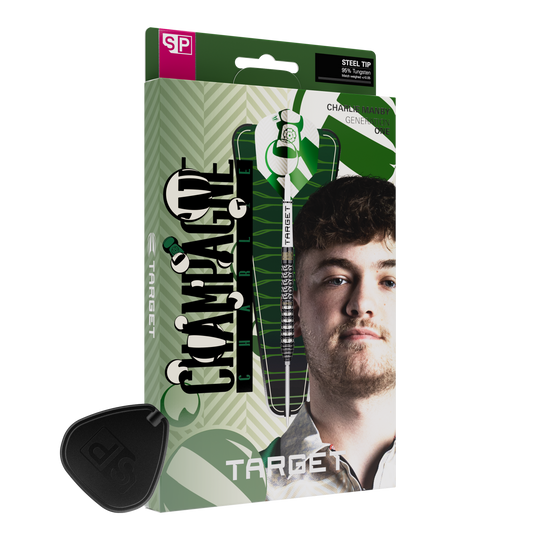 Ocelové šipky Target Charlie Manby Swiss Points Dies ist ein Foto von Target Charlie Manby Swiss Points Steeldarts. Es wird ein weiterer Dart aus dem Set gezeigt.