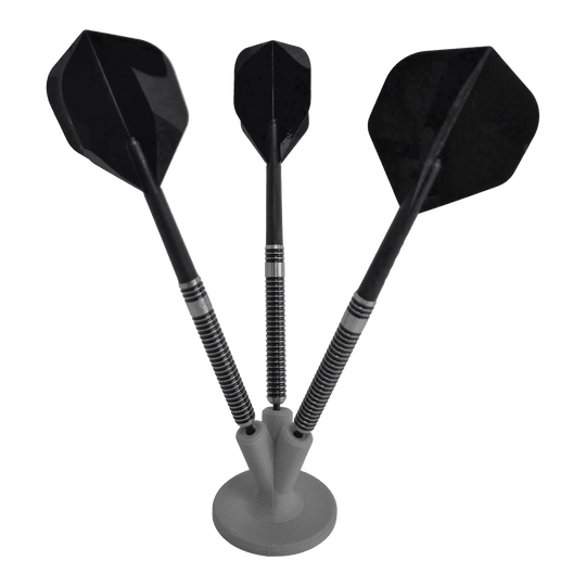 Das Bild zeigt einen kompakten Dart-Halter in Grau. Ein funktionales Zubehörteil für Dartspieler.