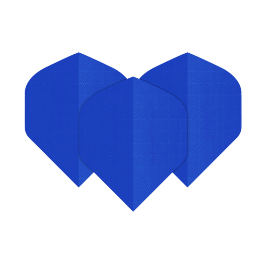Nylonové letky - Standardní - MODRÉ Das Bild zeigt drei blaue Dart-Flights aus Nylon-Stoff. Sie haben eine klassische, leicht abgerundete Form.