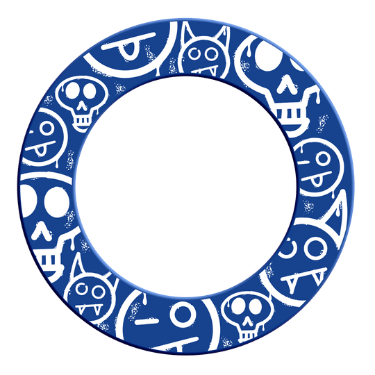 McDart Graffiti Emojis Dartboard Surround Auf diesem Bild sieht man ein weiteres Dartboard-Surround mit blauen Graffiti-Smilies. Die Datei heißt 'MSF-A3_McDart_Graffiti_Smilies_Dartboard_Surround_Blau_2'.