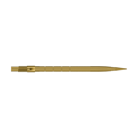 Špičky na šipky Harrows Quick Point Micro Ridge - zlaté Das Bild zeigt Harrows Quick Point MicroRidge Dartspitzen in Gold, 40mm. Die Dartspitze ist einzeln dargestellt.