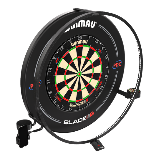 Sada příslušenství Winmau Plasma Das Bild zeigt das "Winmau Plasma Zubehör Set" für Dartscheiben. Es besteht aus einem beleuchteten LED-Ring und weiterem Zubehör rund um die Dartscheibe.