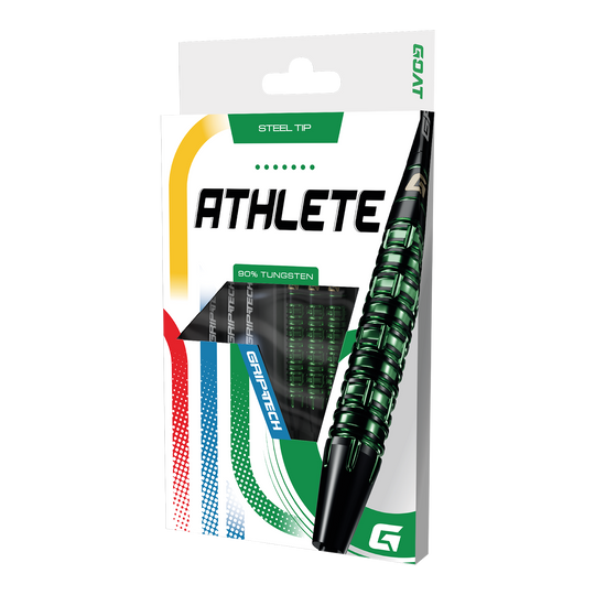 Šipky GOAT Athlete Green Tungsten Steel Dieses Bild stellt die GOAT Athlete Green Tungsten Steeldarts dar. Die Darts heben sich durch ihr grünes Design hervor.