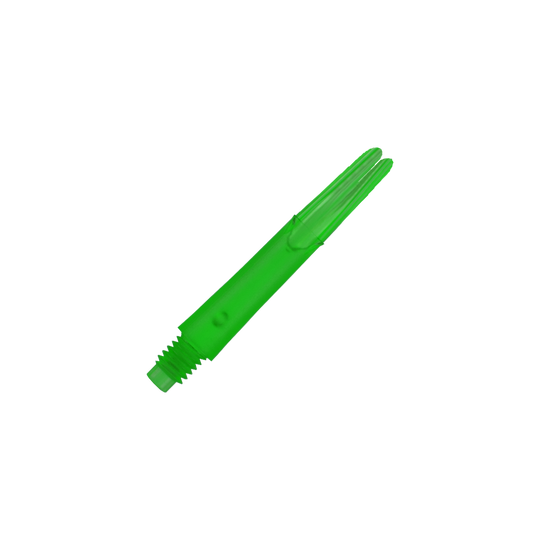 L-tvarované L-hřídele, zajištěné rovné - zelené L-Style L-Shafts Locked Straight mit auffälligem Farbton, längere Variante. Abgebildet ist der längere Dart-Schaft einzeln.