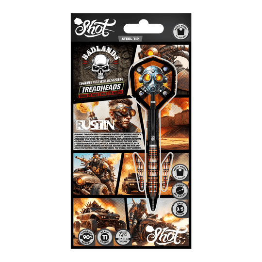 Šipky Shot Badlands Rustin Steel - 23g Auf dem Foto ist Shot Badlands Rustin Steeldarts - 23g zu sehen. Das Produkt wird aus einer weiteren Ansicht dargestellt.