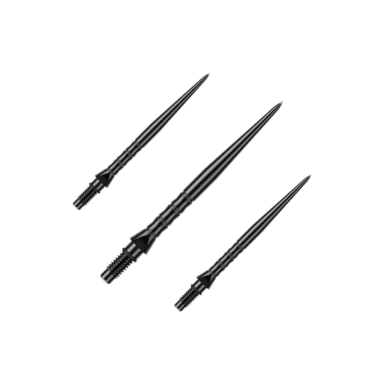 Ocelové hroty na šipky Winmau Switch Point Wave - černé Abgebildet ist ein Set von schwarzen Steeldartspitzen mit Wave-Struktur. Enthalten ist vermutlich eine 30 mm lange Variante.