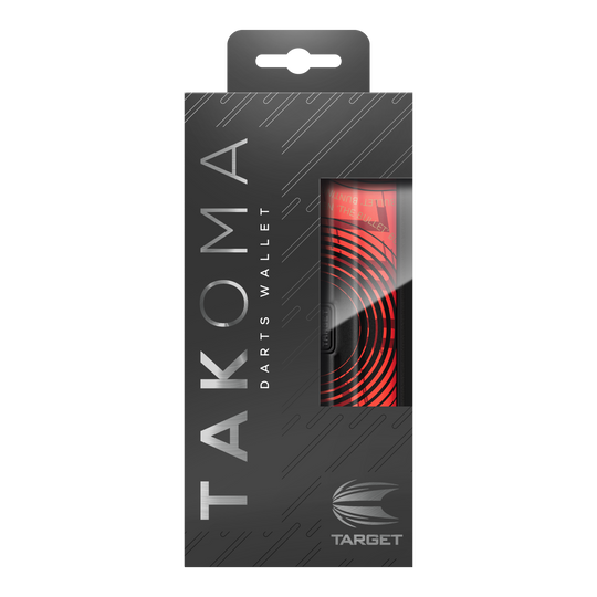 Pouzdro na šipky Target Takoma Stephen Bunting Die Abbildung zeigt die Verpackung des Produktes „Target Takoma Stephen Bunting Dartcase“. Das Etui ist rot-schwarz gestaltet und befindet sich in einer eleganten, schwarzen Box mit Sichtfenster.