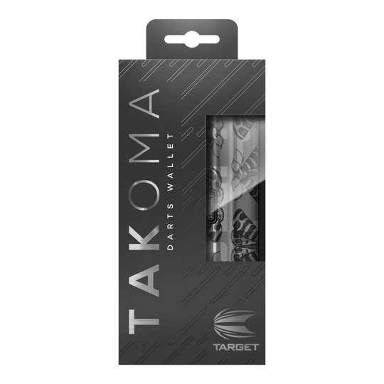 Die Abbildung zeigt die Verpackung des Produkts "Target Takoma Volar Dartcase". Auf der Box steht groß "Takoma Darts Wallet" und das Target-Logo ist unten rechts zu sehen.