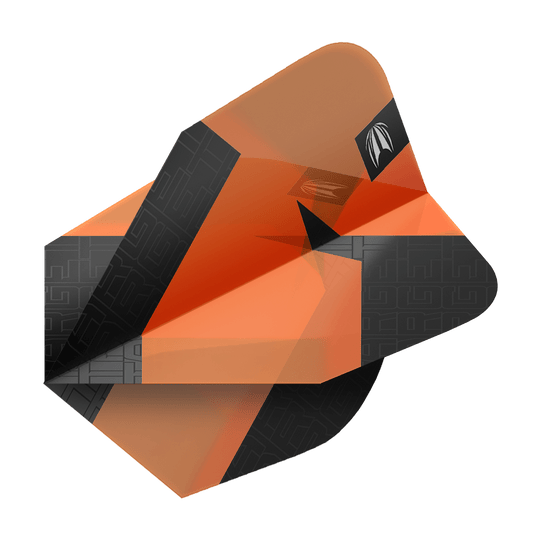 Standardní letky Target Pro Ultra TAG Orange Ten-X - 3 sady Das Bild zeigt ein orange-schwarzes Dart-Flight mit geometrischem Muster. Es handelt sich um das Produkt "Target Pro Ultra TAG Orange Ten-X Standard Flights - 3 Sets".