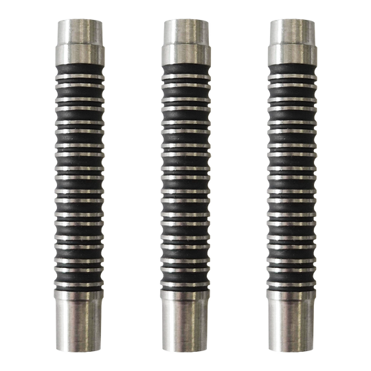 McDart Black Ring 2 Softdart hlaveň - 18g Dargestellt ist ein Set der McDart Black Ring 2 Softdart Barrels - 18g. Das Set zeigt schwarze Dart-Barrels mit Ringen.