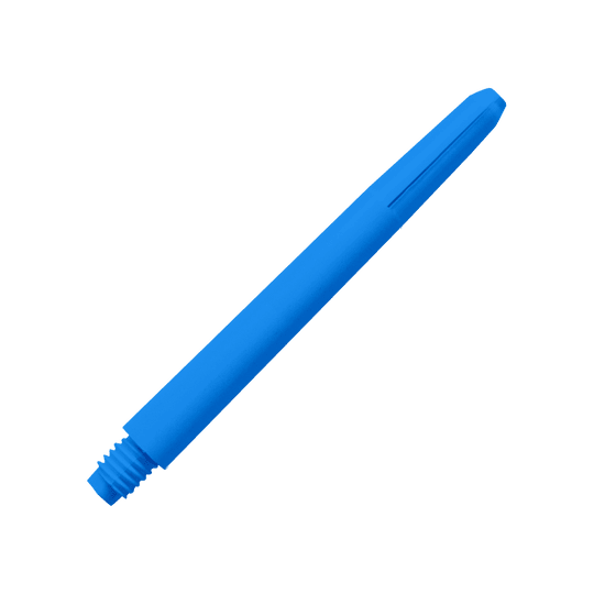 574_Nylon_Shafts_Blau_48mm_2 Das Bild zeigt einen blauen Nylon-Schaft. Der Schaft ist lang, glatt und hat ein Schraubgewinde an einem Ende.