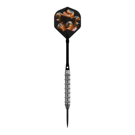 Zu sehen sind die Bulls NL Chaos Orange Steeldarts mit einem Gewicht von 23 Gramm. Diese Darts bieten eine auffällige orange Farbe für gute Sichtbarkeit.