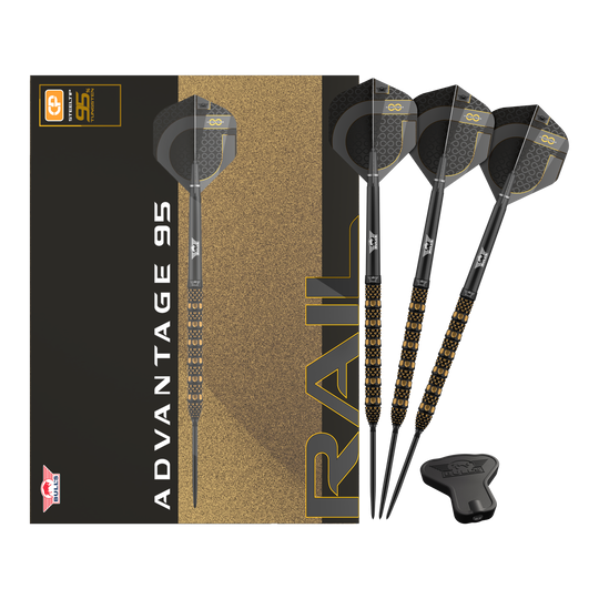 Šipky Bulls NL Advantage 95 Rail Convertible Point Steel Darts Zu sehen ist das Produkt Bulls NL Advantage 95 Rail Convertible Point Steeldarts. Verschiedene Ansichten sind dargestellt.
