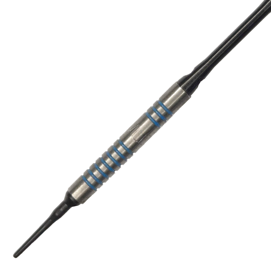 Měkké šipky McDart 85 Tungsten V1 - 17g Der McDart 85er Tungsten V1 Softdart wiegt 17 Gramm und hat ein silbernes Barrel mit blauen Rillen. Die Spitze ist aus Kunststoff und eignet sich für elektronische Dartscheiben.