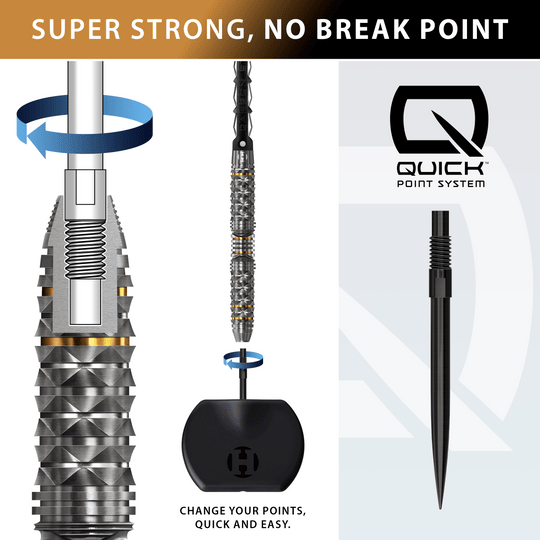 Ocelové šipky Harrow's Opus Quick Point Harrows Opus Quick Point Steeldarts - 23g. Abgebildet ist ein Set hochwertiger Steeldarts mit 23 Gramm Gewicht.