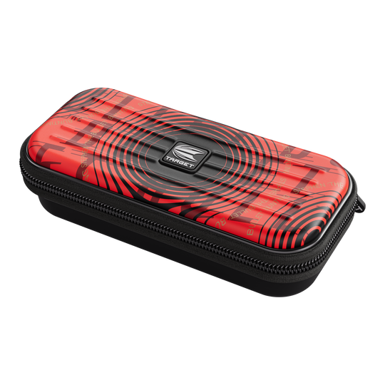 Pouzdro na šipky Target Takoma Stephen Bunting Das Bild zeigt das Produkt "Target Takoma Stephen Bunting Dartcase". Das Etui ist rot mit schwarzen Kreisen und hat einen Reißverschluss.